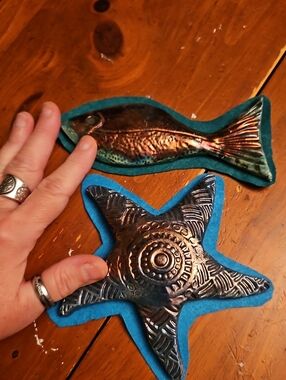 Handmade Felt-Backed Ceramic Fish and Starfish